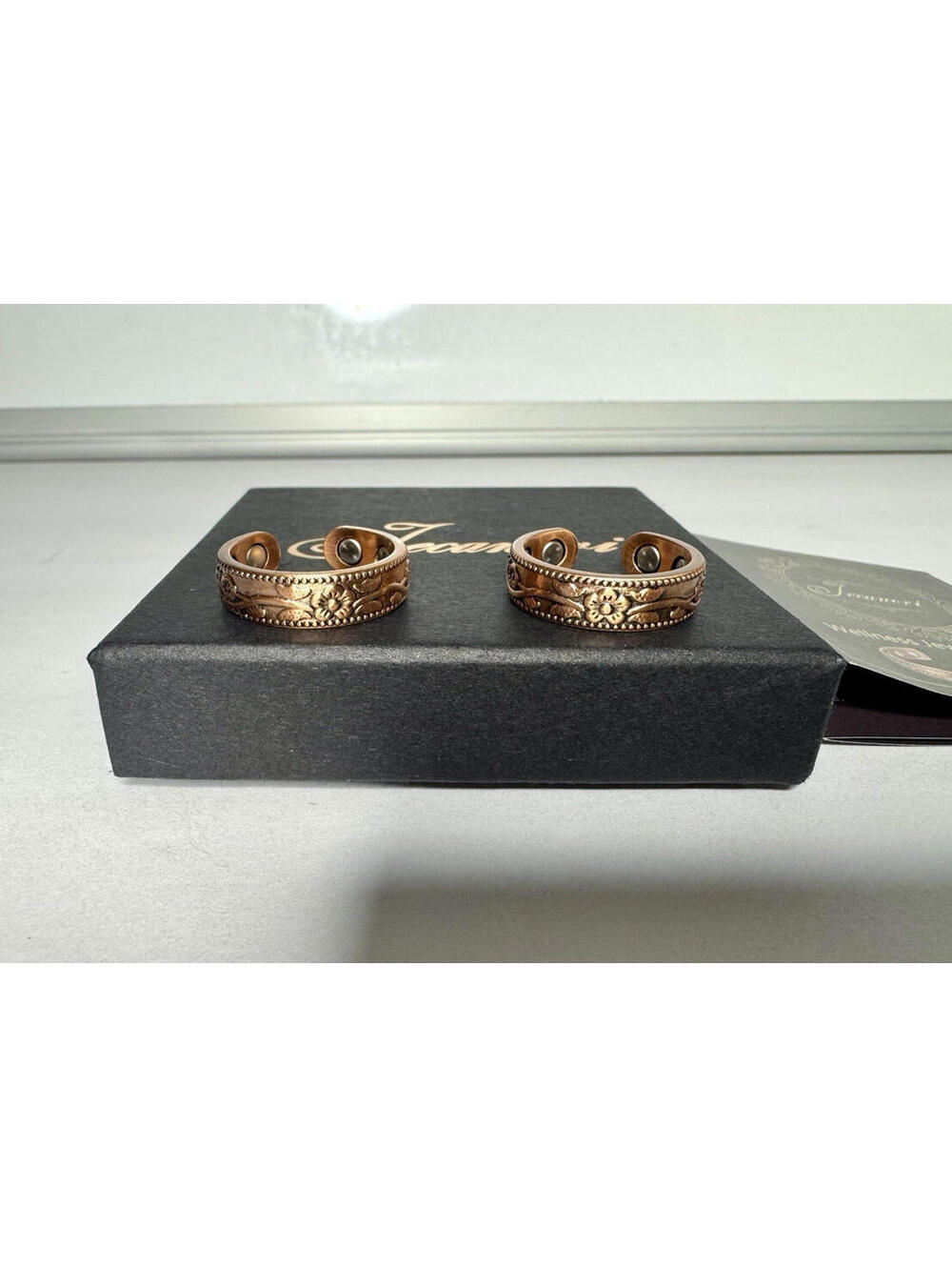 Jecanori Copper Rings Set of 2 Adjustable Healing Magnetic Jewelry Floral New